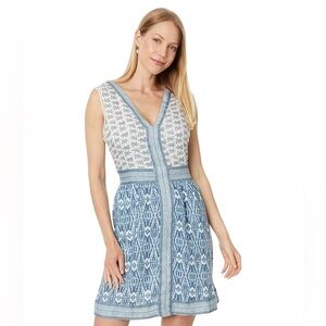 NWT Faherty Macey Blue and White Sleeveless Linen Dress | Size XL